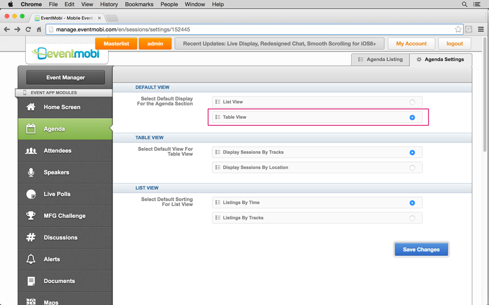 A screenshot of EventMobi's CMS to manage your event apps