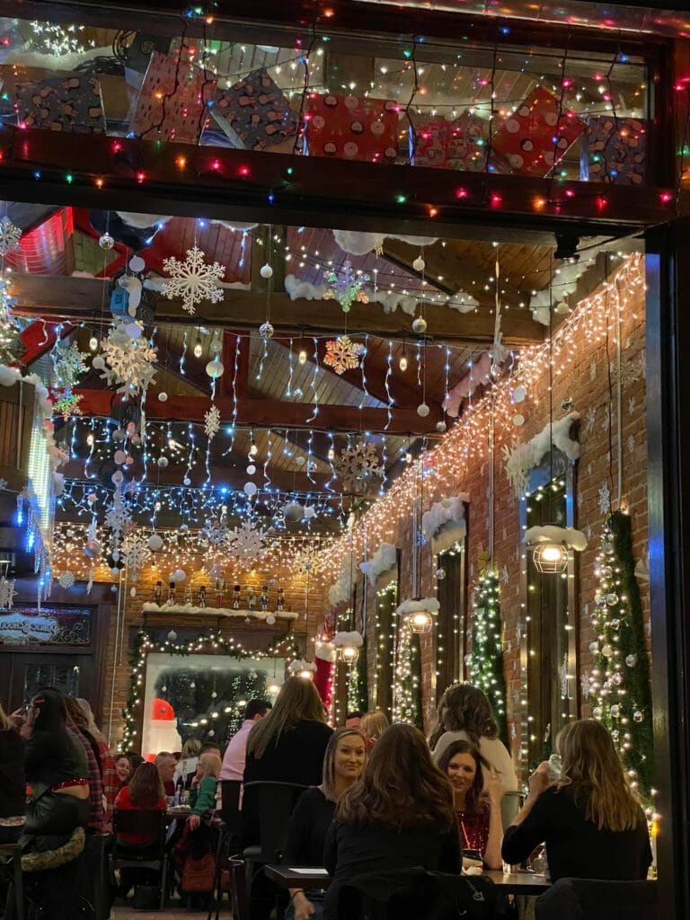 Inside of Bar Decorated for Christmas