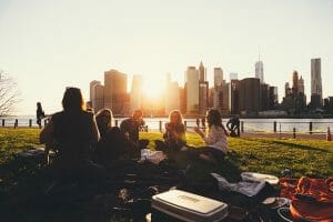 Group having a picnic