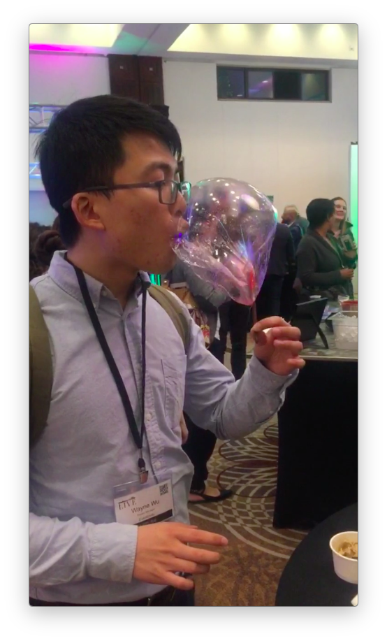 This is me trying one of the many fun food ideas brought to the event by food and beverage suppliers. Here I have a helium sugar balloon!
