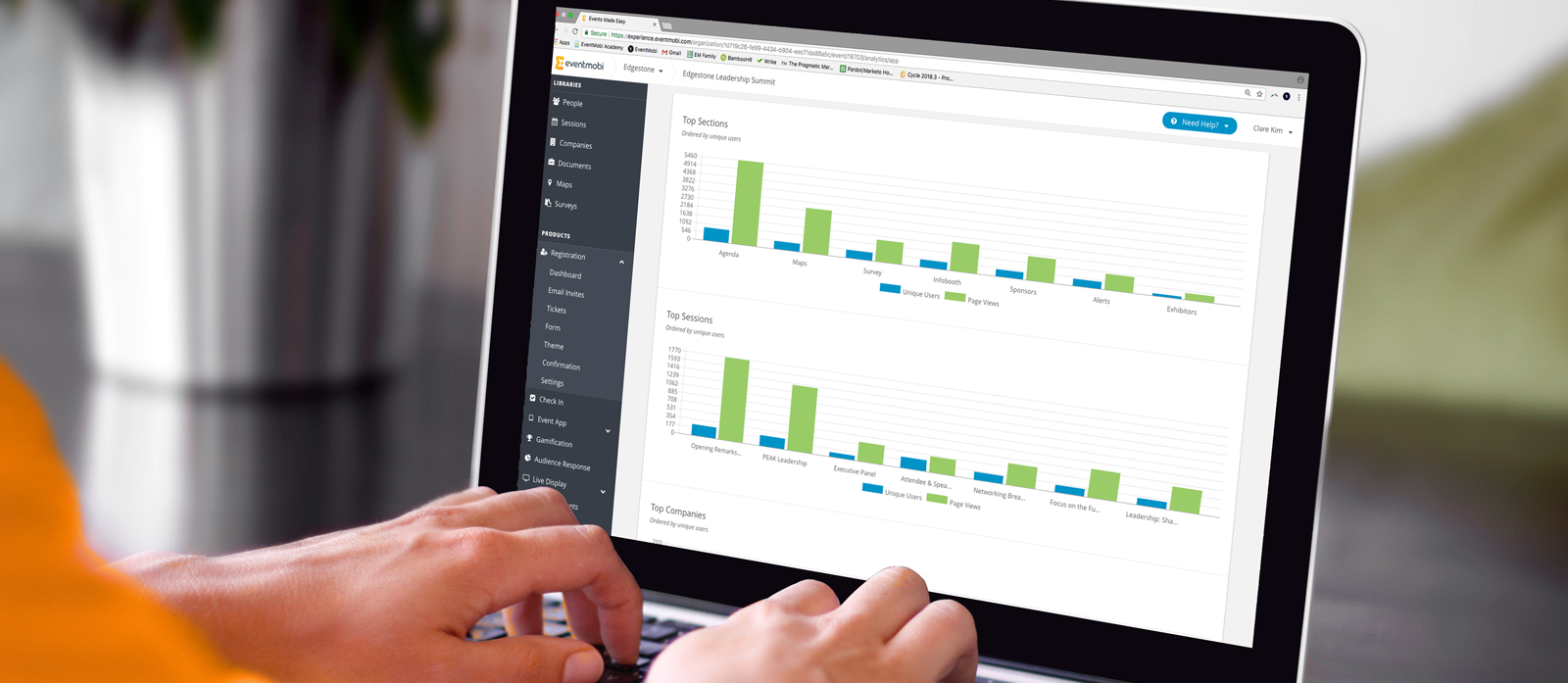 Example of engagement data on a laptop used to measure event ROI