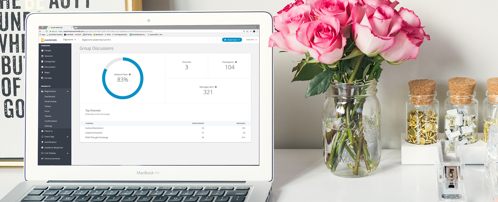 Example of engagement data on a laptop used to measure event ROI