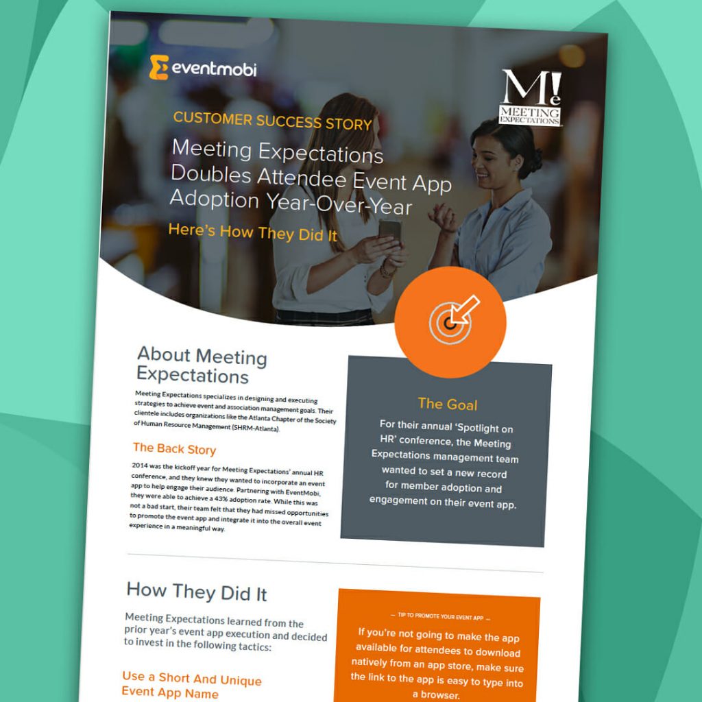 Learn how Meeting Expectations EventMobi customer doubles event app adoption