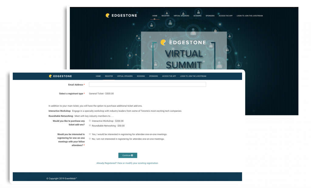 Create custom branded event registration websites for your virtual event with EventMobi