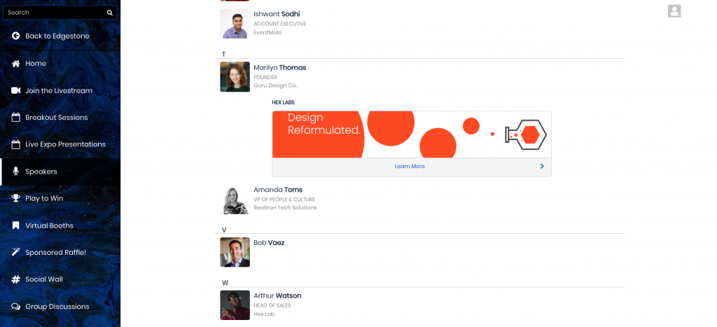 Example of sponsor banner ad in the EventMobi Virtual Event Space