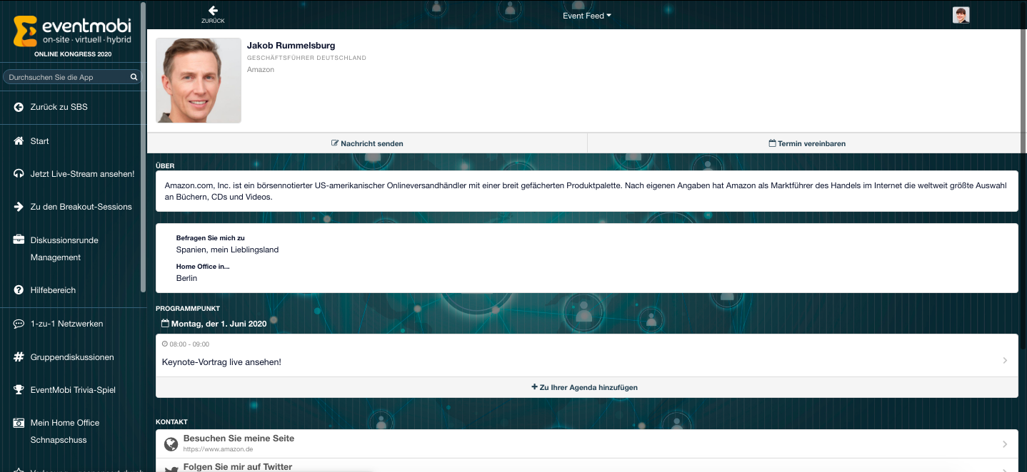 Persönliche Profile für Teilnehmer und Referenten erleichtern das Netzwerken bei Online-Events