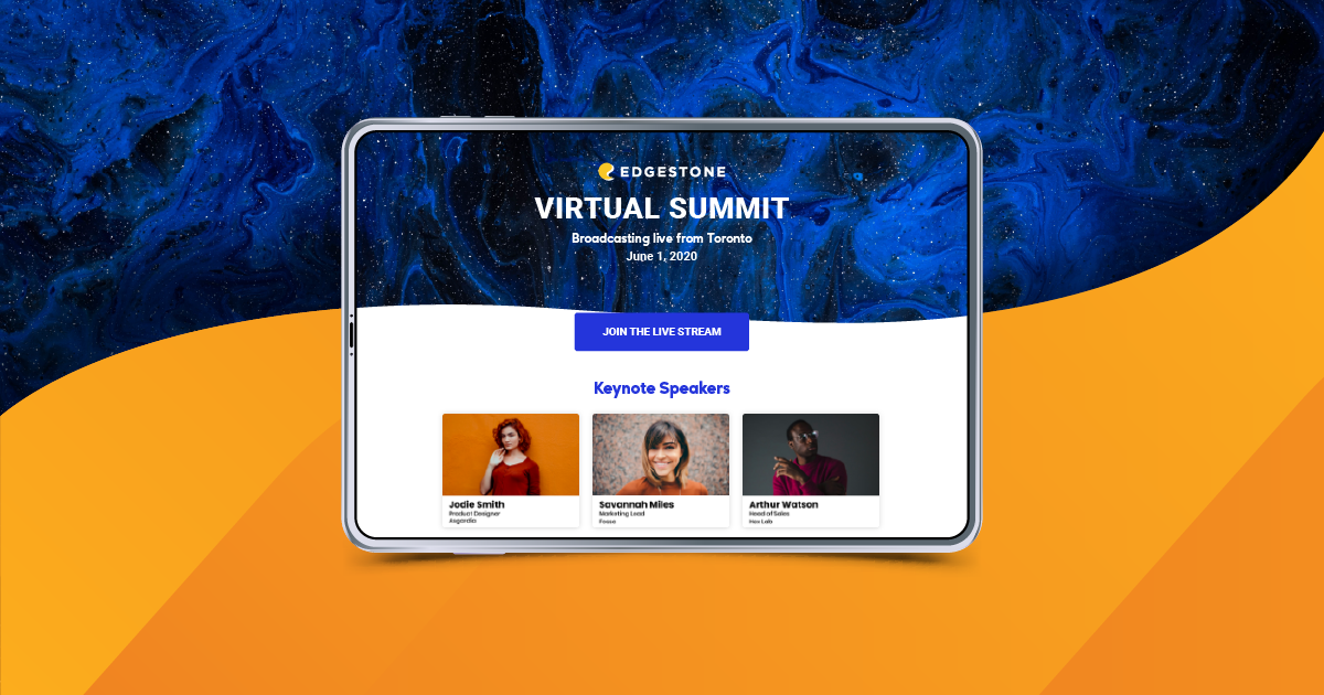 The EventMobi Virtual Space for the Edgestone Virtual Summit in a tablet