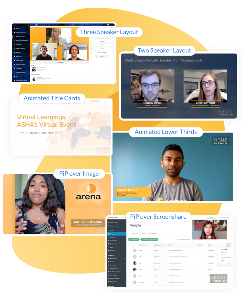Examples of EventMobi's virtual conference production elements