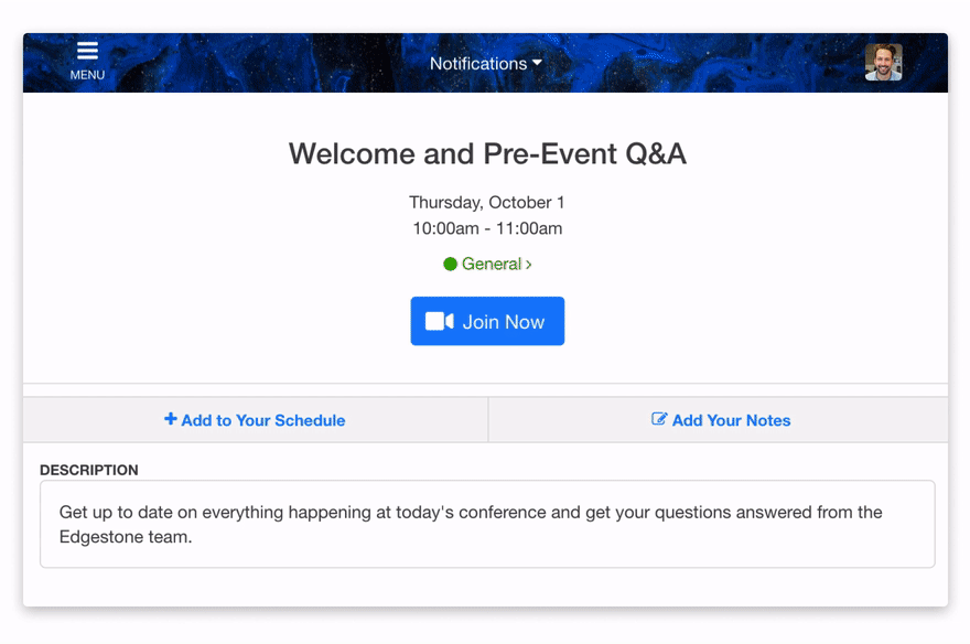 Mit nur einem Klick können Teilnehmer Ihrer EventMobi-Veranstaltung sich bei Zoom einloggen