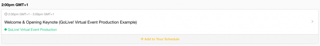 The same session is now shown as starting at 2 PM GMT +1.