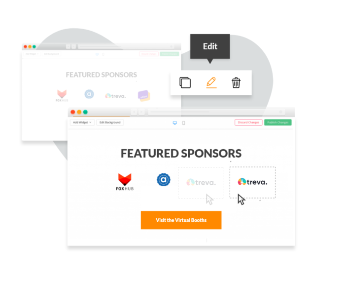 Drag and drop design tools allow event organizers to change the size, position, and color of their widgets for a custom event app