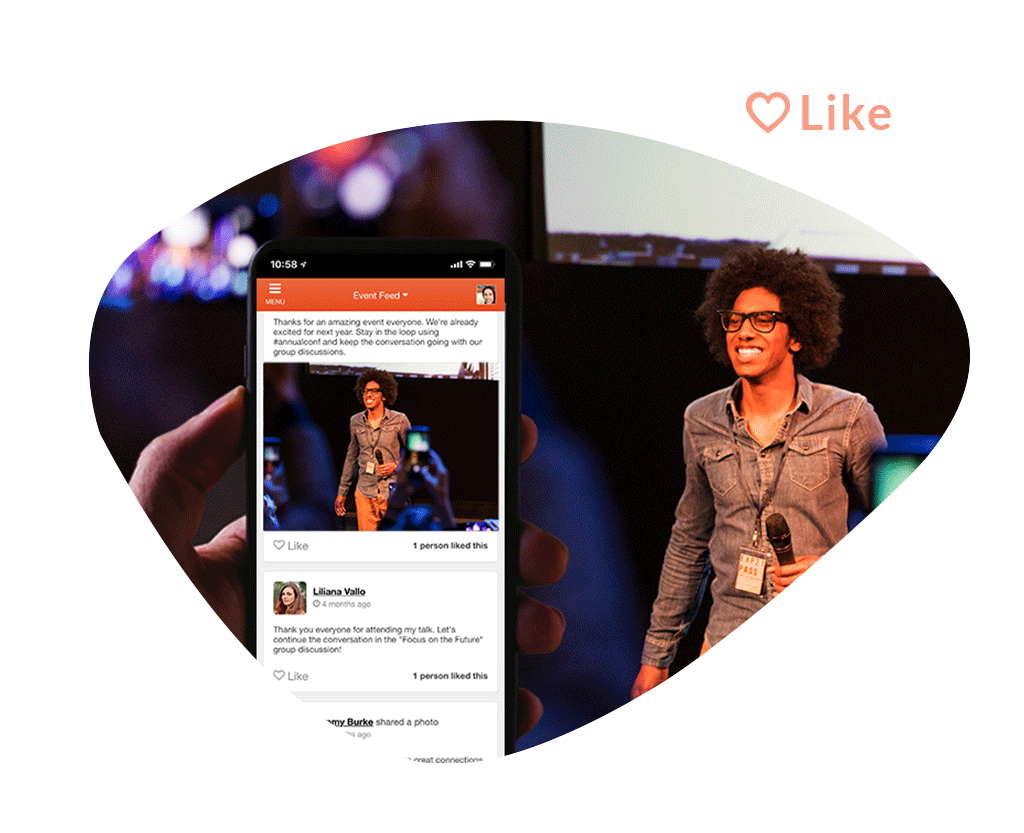 An event registrant likes content on an event community platform