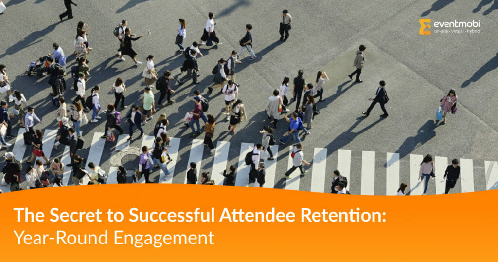 Attendees move between venues as part of a regular event community gathering enabled by event technology.