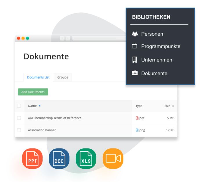 Über Bibliotheken im Experience Manager verwalten Sie bequem alle Inhalte Ihres virtuellen Events.