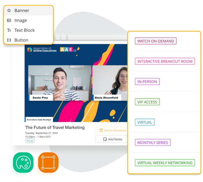 An EventMobi Studio two-speaker session with examples of live stream production design tools
