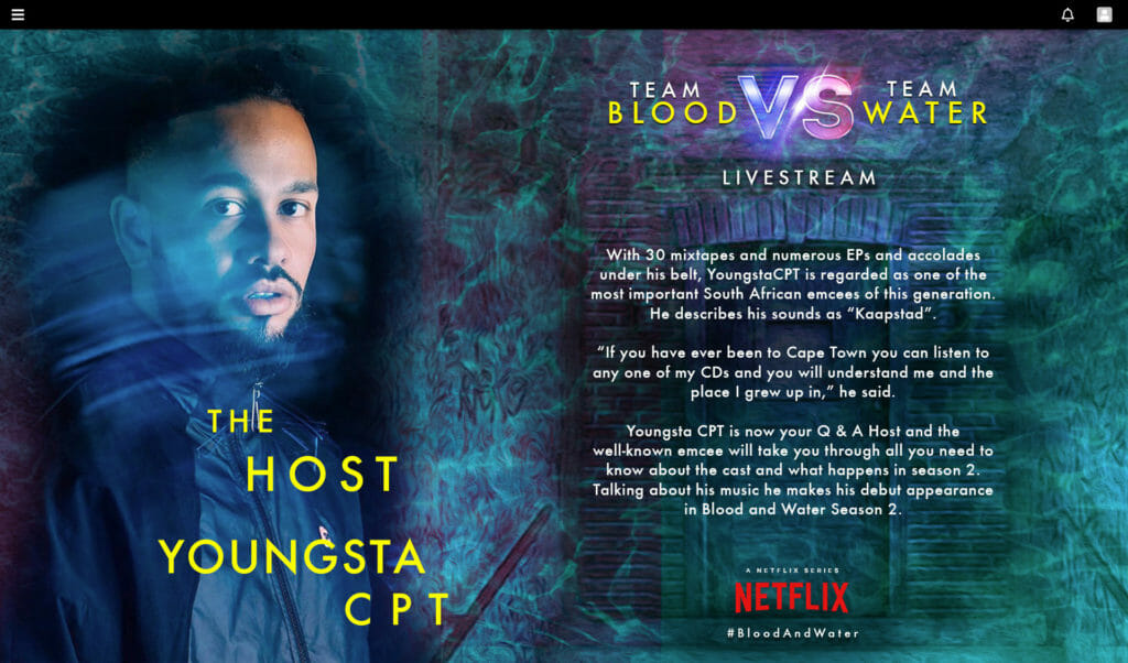 A screenshot of a host page from Netflix South Africa's virtual event space.