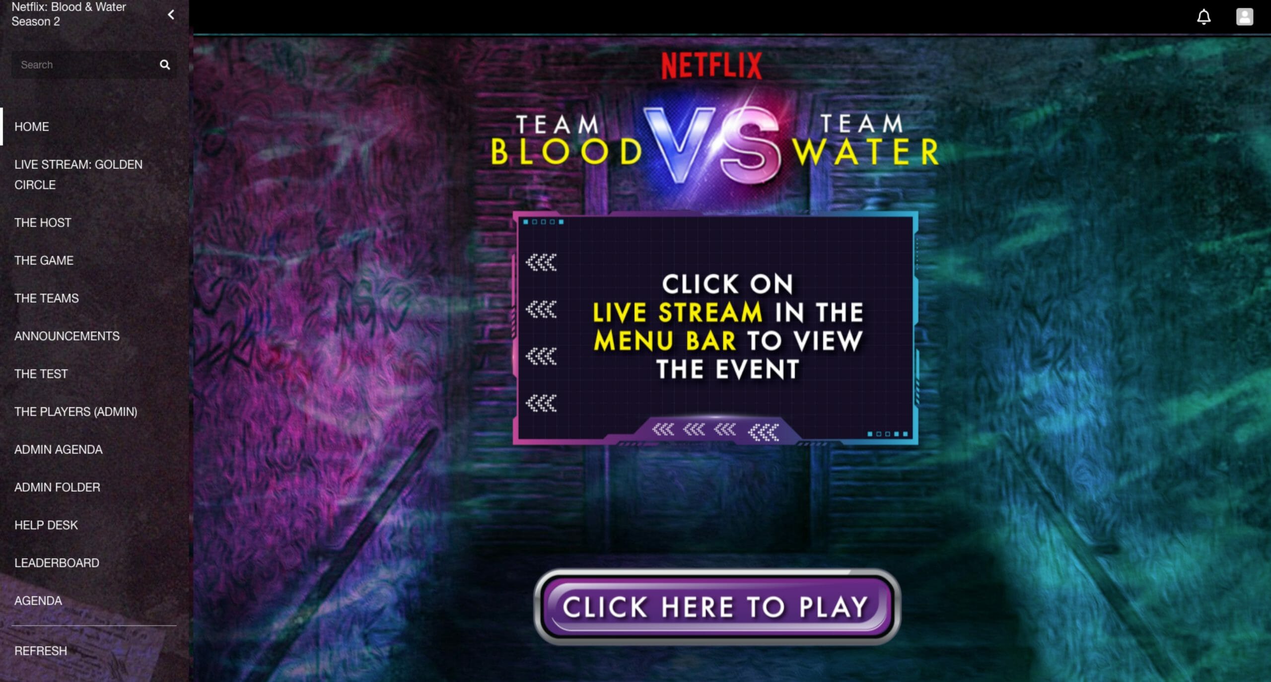 The home screen of Netflix South Africa's event, using EventMobi's virtual platform.