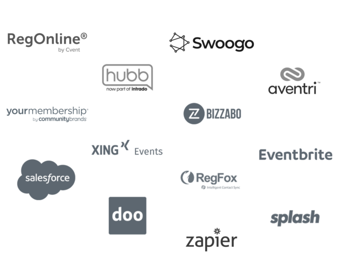 Logos von Registrierungssoftware-Integrationen, als Wolke dargestellt