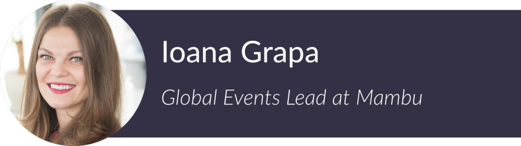 Professional headshot of Ioana Grapa, the Global Events Lead at Mambu. 