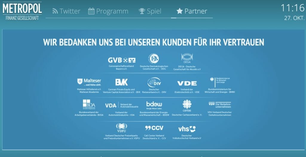 Partner Screen der EventMobi Digital Signage Software.