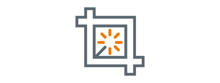 Stylized icon of cropping loupe and magic wand