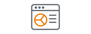 Stylized icon of computer window with pie chart and lines of text
