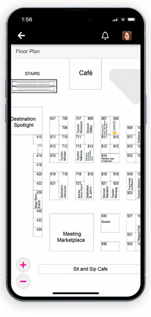 Interaktiver Raumplan von EventMobi auf einem Smartphone.