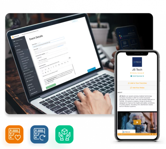 Ein Sponsorenprofil, das im Eventspace befüllt und auf der Event-App angezeigt wird.