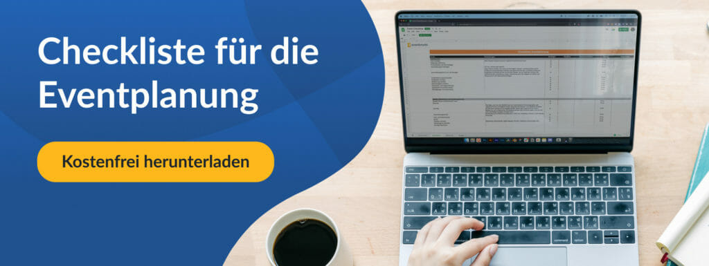 Ein Banner mit dem Text "Checkliste für die Eventplanung" und einem Button "Kostenfrei herunterladen".