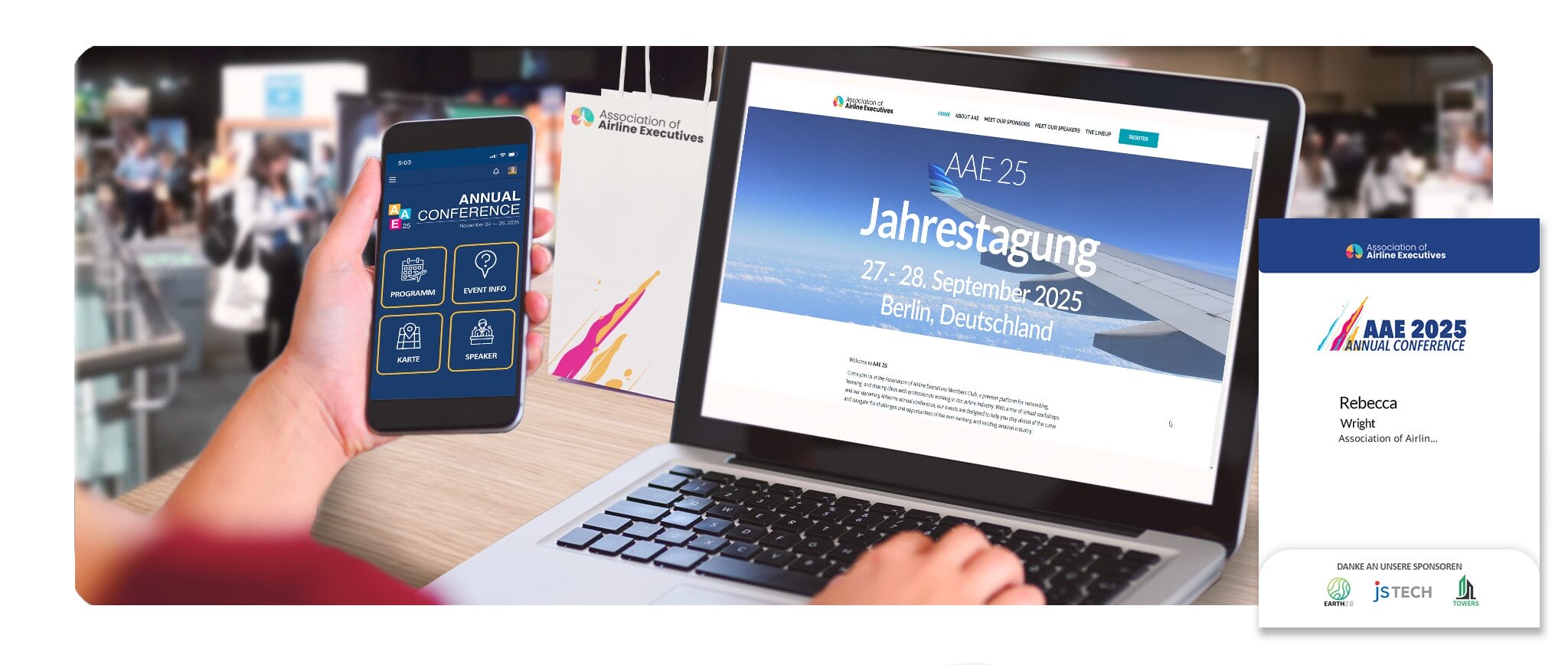 Event-Plattform, Event-App, Badge und Goodie Bag im einheitlichen Brand-Design