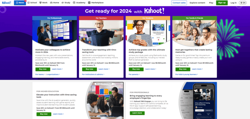 Kahoot's homepage