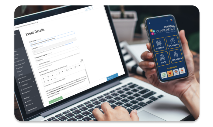 An event organizer updating their Event App using EventMobi's Experience Manager.