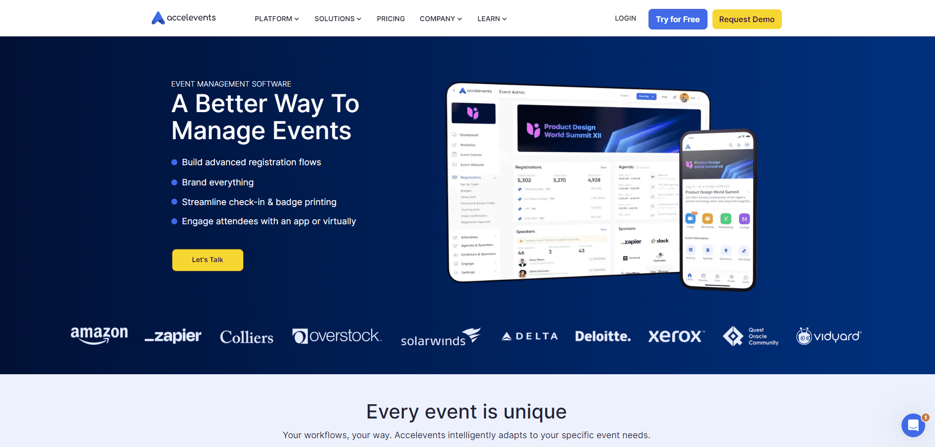 Accelevents' homepage