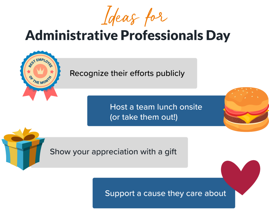 4 ideas for celebrating Administrative Professionals Day are listed below.