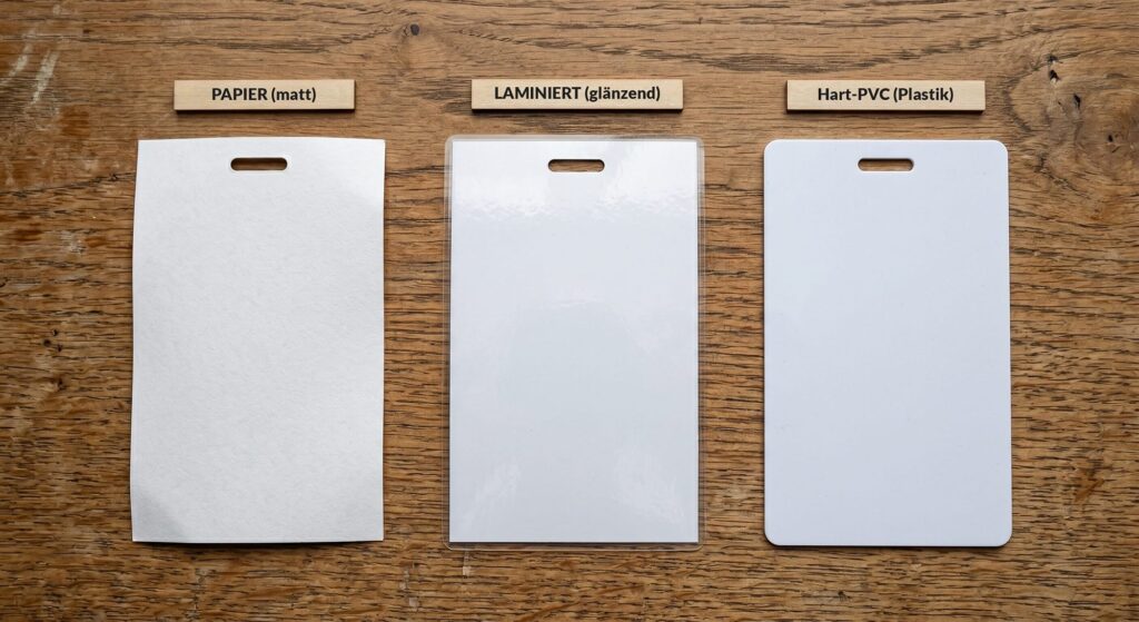Event-Badge Materialien im Vergleich: Papier, laminiert, Hart-PVC