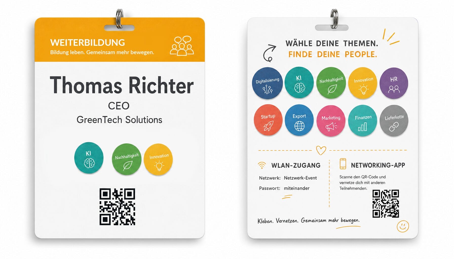 Badge-Idee für Networking-Events: Interessen-Sticker-Badge