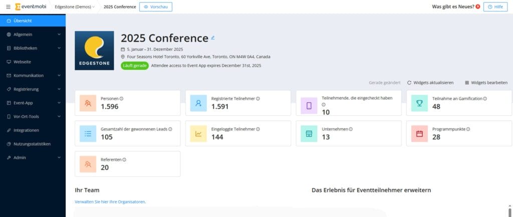 Screenshot EventMobi Eventplattform