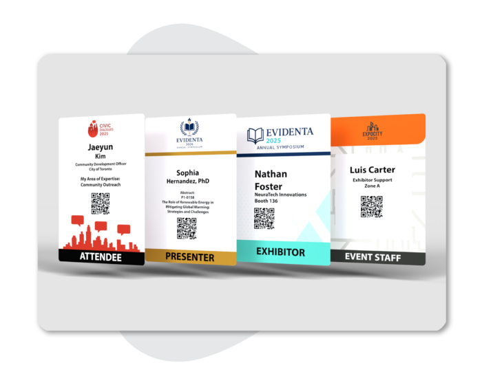 Example of Name Badges that follow badge design best practices, made with EventMobi's Badge Designer.