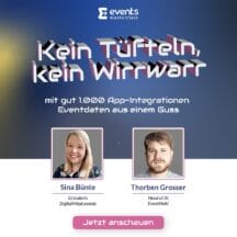 Kein Tüfteln, kein Wirrwarr: mit gut 1.000 App-Integrationen Eventdaten aus einem Guss Kein Tüfteln, kein Wirrwarr: mit gut 1.000 App-Integrationen Eventdaten aus einem Guss