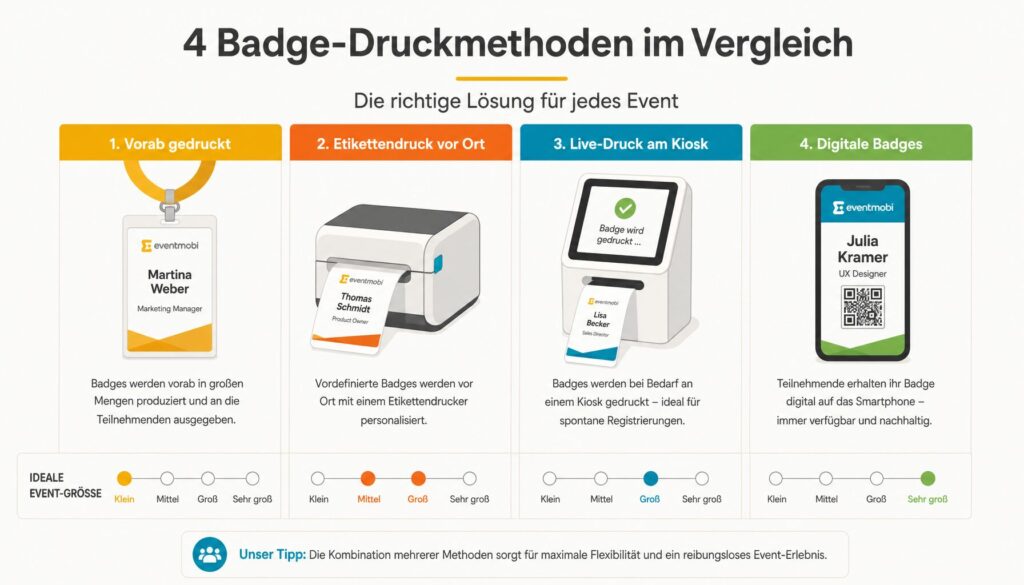 Infografik: Vier Badge-Druckmethoden im Vergleich