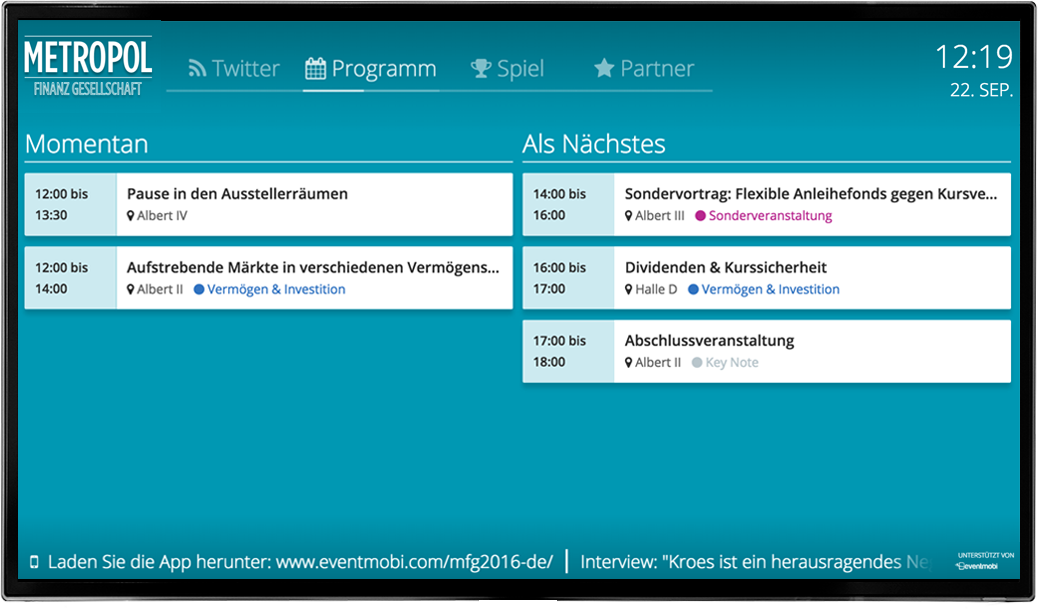 EventMobi Live Display Programm Screen